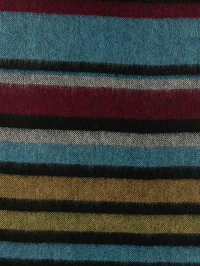 Paul Smith Multicolour Stripe Cashmere Scarf With Fringed Edges In Blue