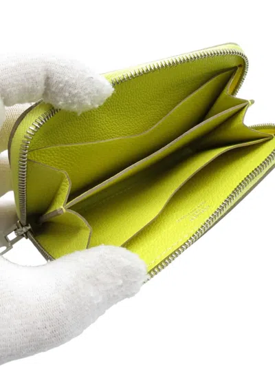 Pre-owned Hermes 2022 Evercolor Ango H Zip Compact Case Card Holder In Yellow