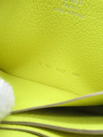 Pre-owned Hermes 2022 Evercolor Ango H Zip Compact Case Card Holder In Yellow