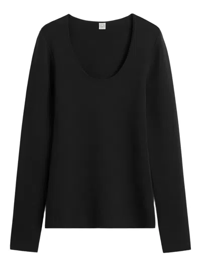Totême Toteme Scoop-neck Stretch-wool Top In Black