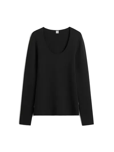 Totême Toteme Scoop-neck Stretch-wool Top In Black