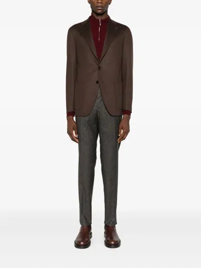 Tagliatore Single-breasted Blazer In Brown