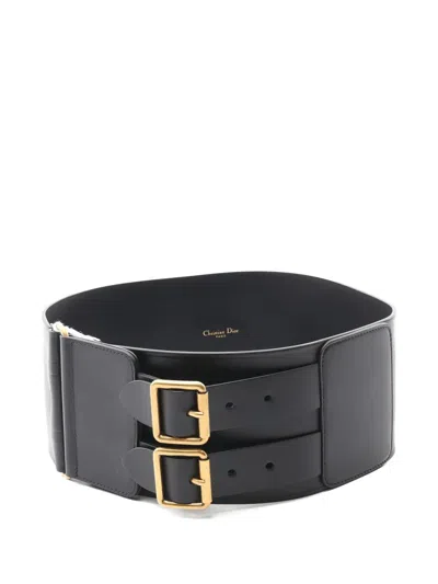 Pre-owned Dior 2020s Double-buckle Leather Waist Belt In Black