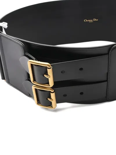 Pre-owned Dior 2020s Double-buckle Leather Waist Belt In Black