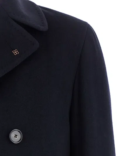 Tagliatore Double-breasted Cashmere Coat In Blue