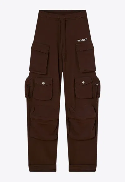 Attico Cotton Jersey Cargo Sweatpants In Brown