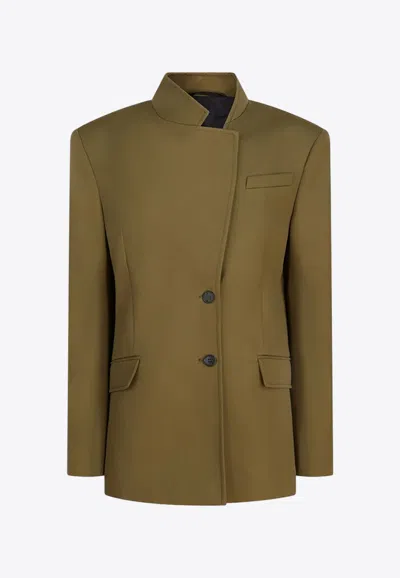 Attico Structured Asymmetrical Jacket With High Collar In Green