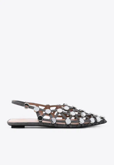 Attico Dark Grey Grid Ballerina In Silver