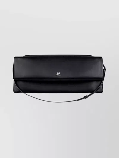 Courrèges Rectangular Leather Shoulder Bag With Adjustable Strap In Black