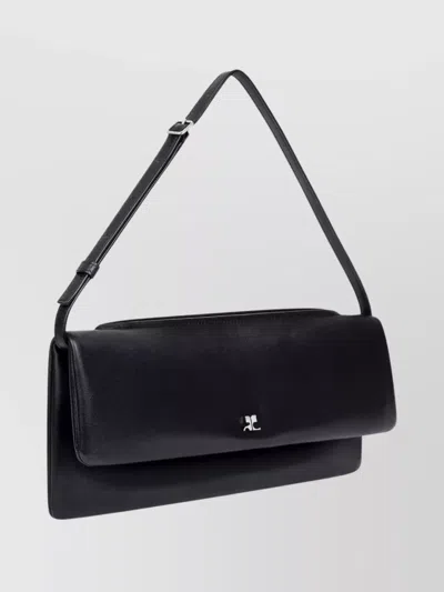 Courrèges Rectangular Leather Shoulder Bag With Adjustable Strap In Black