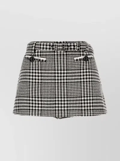 Self-portrait High-waisted Houndstooth Shorts Button Detail In Gray