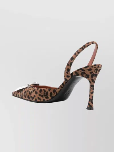 Amina Muaddi Pointed-toe Slingback Heels With Crystal Embellishment In Brown