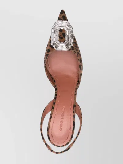 Amina Muaddi Pointed-toe Slingback Heels With Crystal Embellishment In Brown
