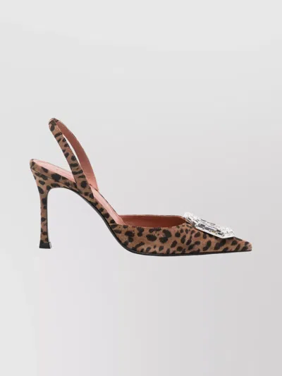 Amina Muaddi Pointed-toe Slingback Heels With Crystal Embellishment In Brown