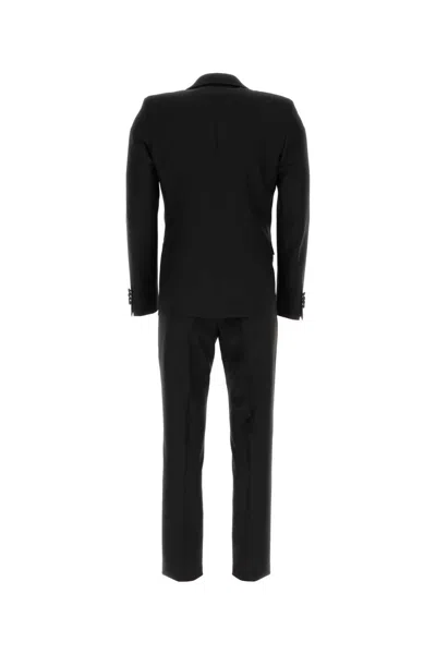 Prada Tailored Wool Blend Suit With Notched Lapel In Black