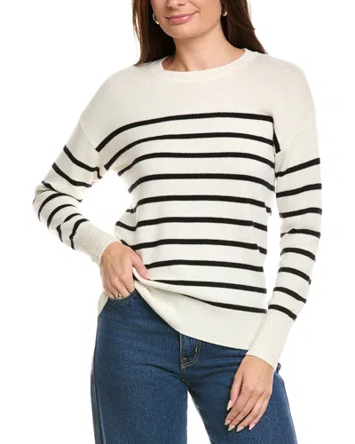 Kier + J Mock Neck Striped Wool & Cashmere-blend Sweater In White