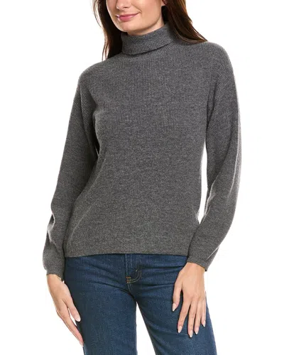 Kier + J Ribbed Turtleneck Wool & Cashmere-blend Sweater In Gray