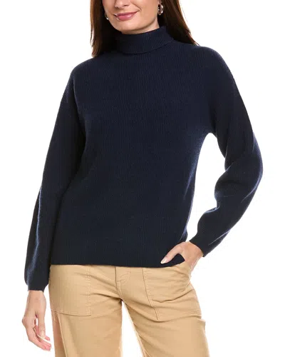 Kier + J Ribbed Turtleneck Wool & Cashmere-blend Sweater In Blue