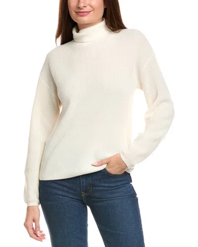 Kier + J Ribbed Turtleneck Wool & Cashmere-blend Sweater In White