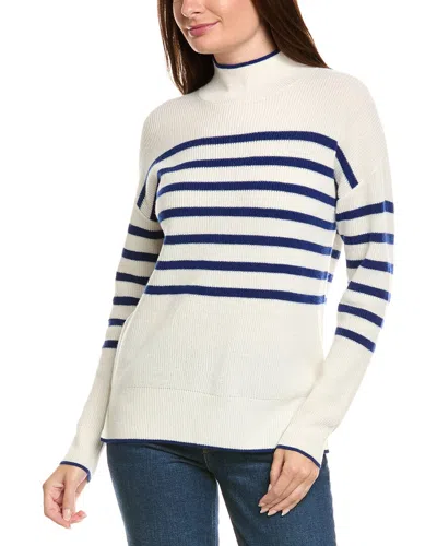 Kier + J Mock Neck Striped Wool & Cashmere-blend Sweater In Blue
