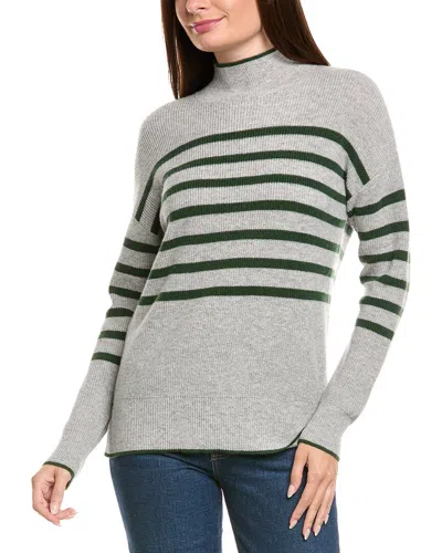 Kier + J Mock Neck Striped Wool & Cashmere-blend Sweater In Gray