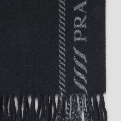 Prada Striped Pattern Scarf Fringed Edges In Blue