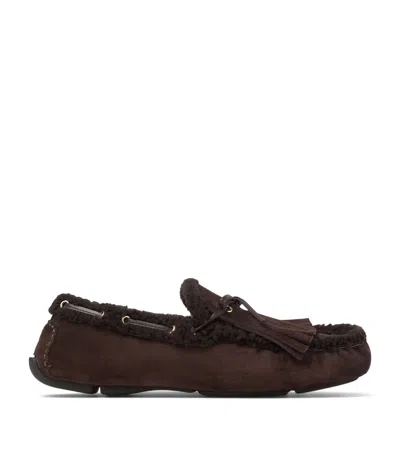 Jimmy Choo Manon Suede Shearling-lined Loafers In Brown