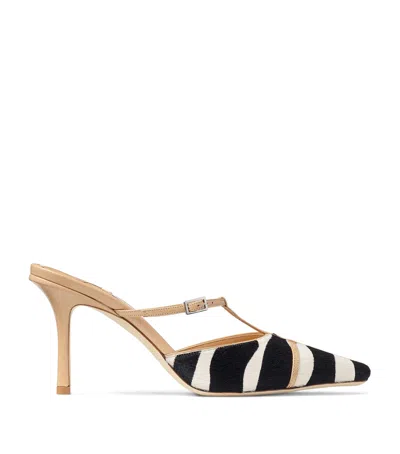 Jimmy Choo X Conner Ives Gloria Zebra-print Pony Hair Mules In Black