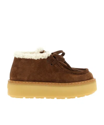 Prada Suede Chukka Boots With Shearling Lining And 5 Cm Sole Height In Brown