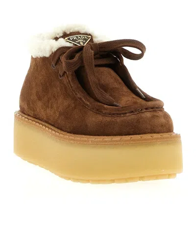 Prada Suede Chukka Boots With Shearling Lining And 5 Cm Sole Height In Brown