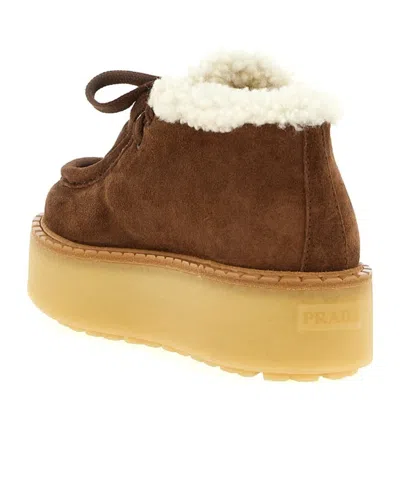 Prada Suede Chukka Boots With Shearling Lining And 5 Cm Sole Height In Brown