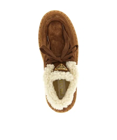 Prada Suede Chukka Boots With Shearling Lining And 5 Cm Sole Height In Brown