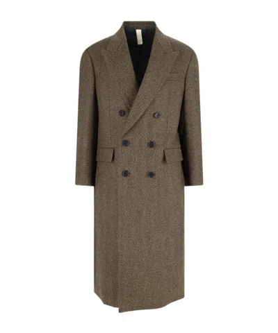 Sunflower Herringbone Double-breasted Coat In Brown