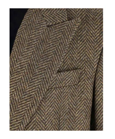 Sunflower Herringbone Double-breasted Coat In Brown