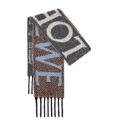Loewe Branded Alpaca And Wool-blend Scarf In Blue