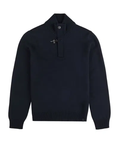 Fay Wool Turtleneck Sweater Featuring Button Detail In Blue