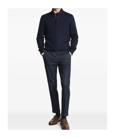 Fay Wool Turtleneck Sweater Featuring Button Detail In Blue