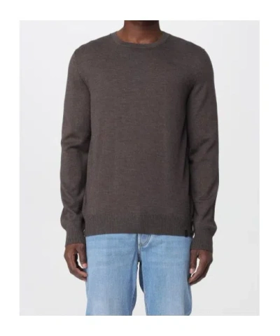 Fay Cocoa Wool Sweater With Round Neckline And Long Sleeves In Black