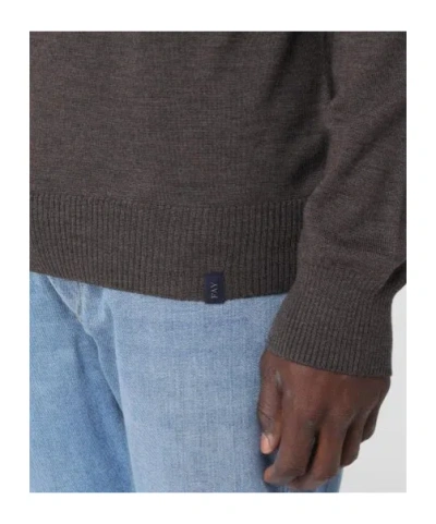 Fay Cocoa Wool Sweater With Round Neckline And Long Sleeves In Black