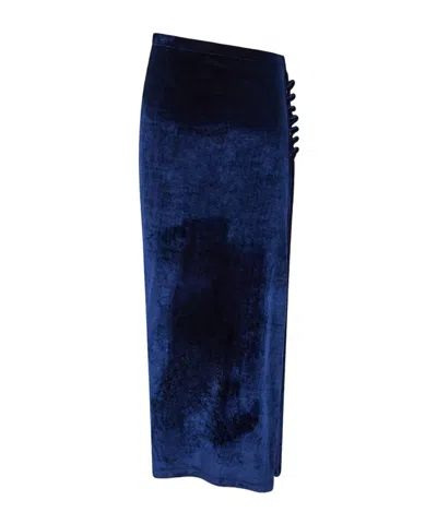 Rabanne Ruched Velvet Midi Skirt In Blue