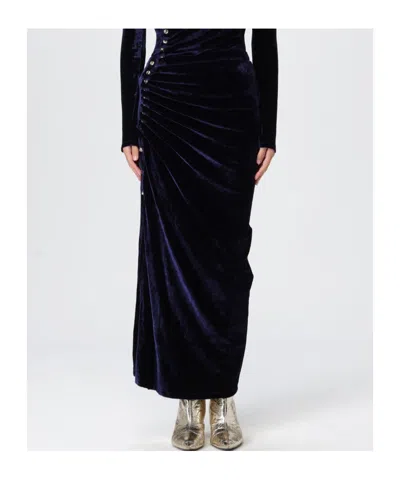 Rabanne Ruched Velvet Midi Skirt In Blue