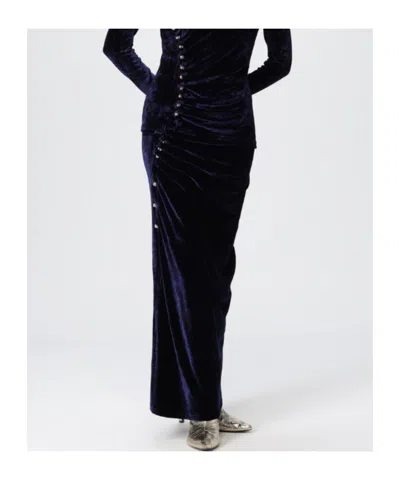 Rabanne Ruched Velvet Midi Skirt In Blue