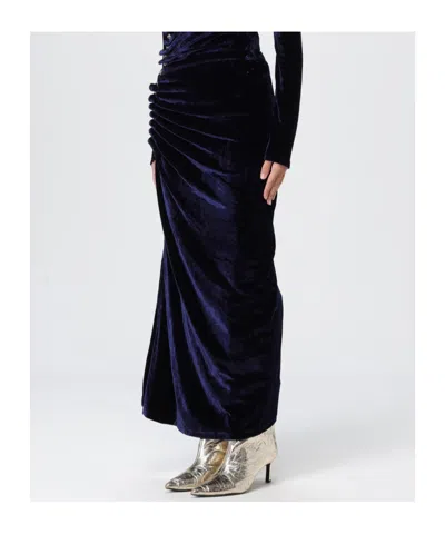 Rabanne Ruched Velvet Midi Skirt In Blue