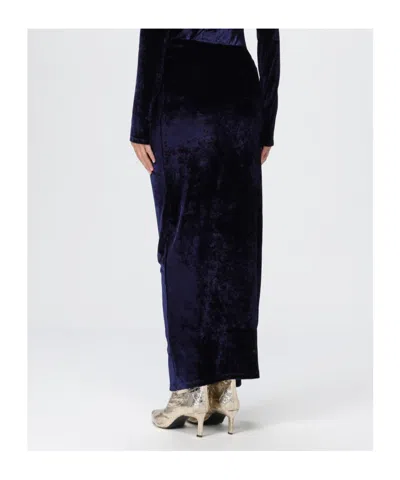 Rabanne Ruched Velvet Midi Skirt In Blue