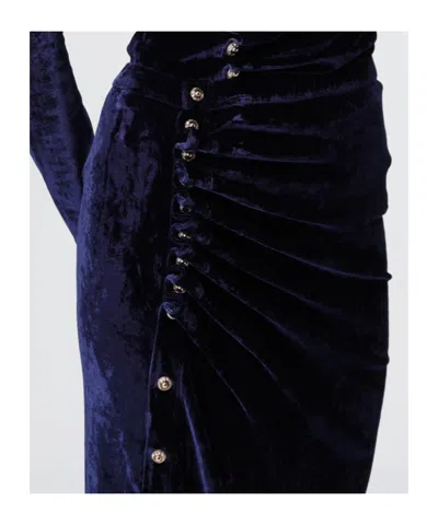 Rabanne Ruched Velvet Midi Skirt In Blue