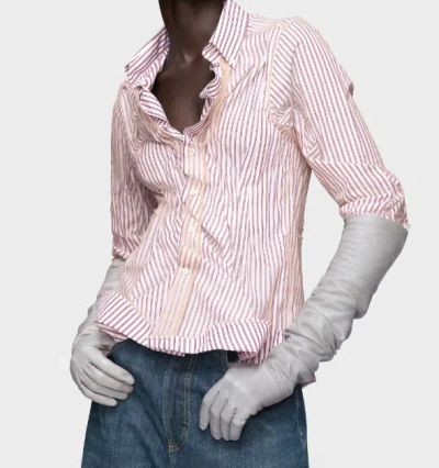 Maison Margiela Womens Red Stripe Stripe-print Layered-tulle Cotton Shirt In Multi