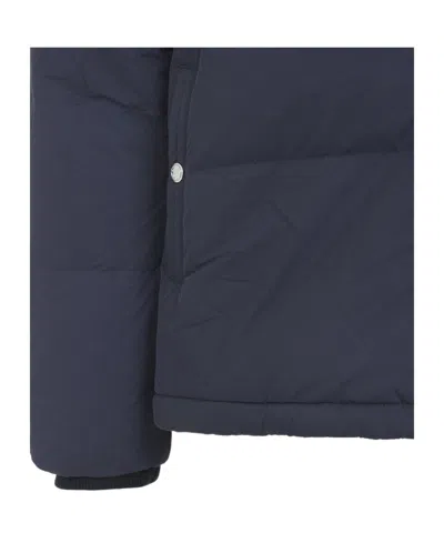 Paul Smith Padded Brown Polyamide Jacket With Detachable Hood And Ribbed Cuffs In Blue