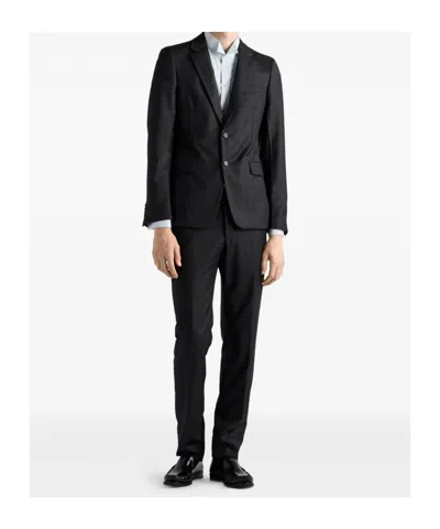 Prada Single-breasted Dress In Anthracite Gray Wool And Cashmere In Blue