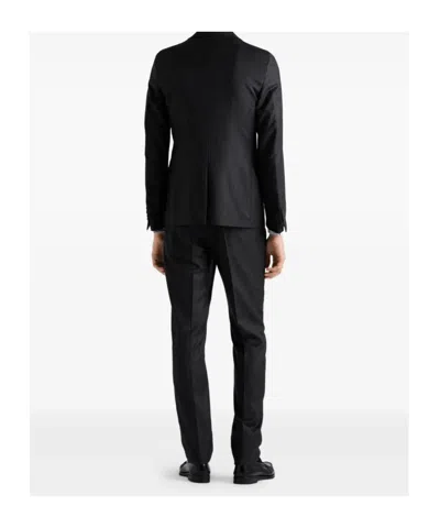 Prada Single-breasted Dress In Anthracite Gray Wool And Cashmere In Blue