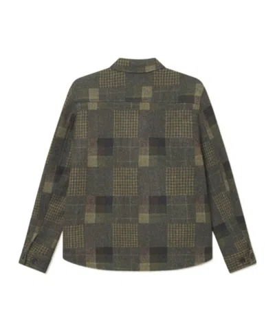 Les Deux Kody Patchwork Wool Overshirt Duffel Bag In Green